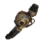 Top profile of a genuine used KKK turbocharger for VW and Audi 2.0 TDI engines, showing the compressor housing and electronic actuator.